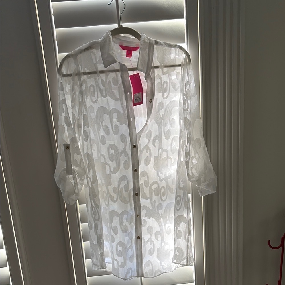 NWT Lilly Pulitzer White Long Sleeve Sheer Cover Up